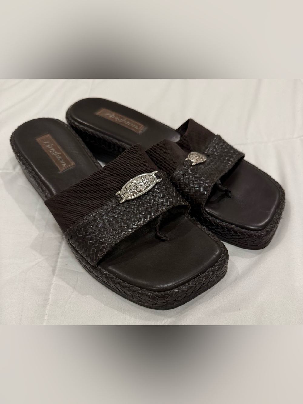 Brighton "Denise" Woven Leather Wedge Slide Sandals โ Dark Brown Size 8.5